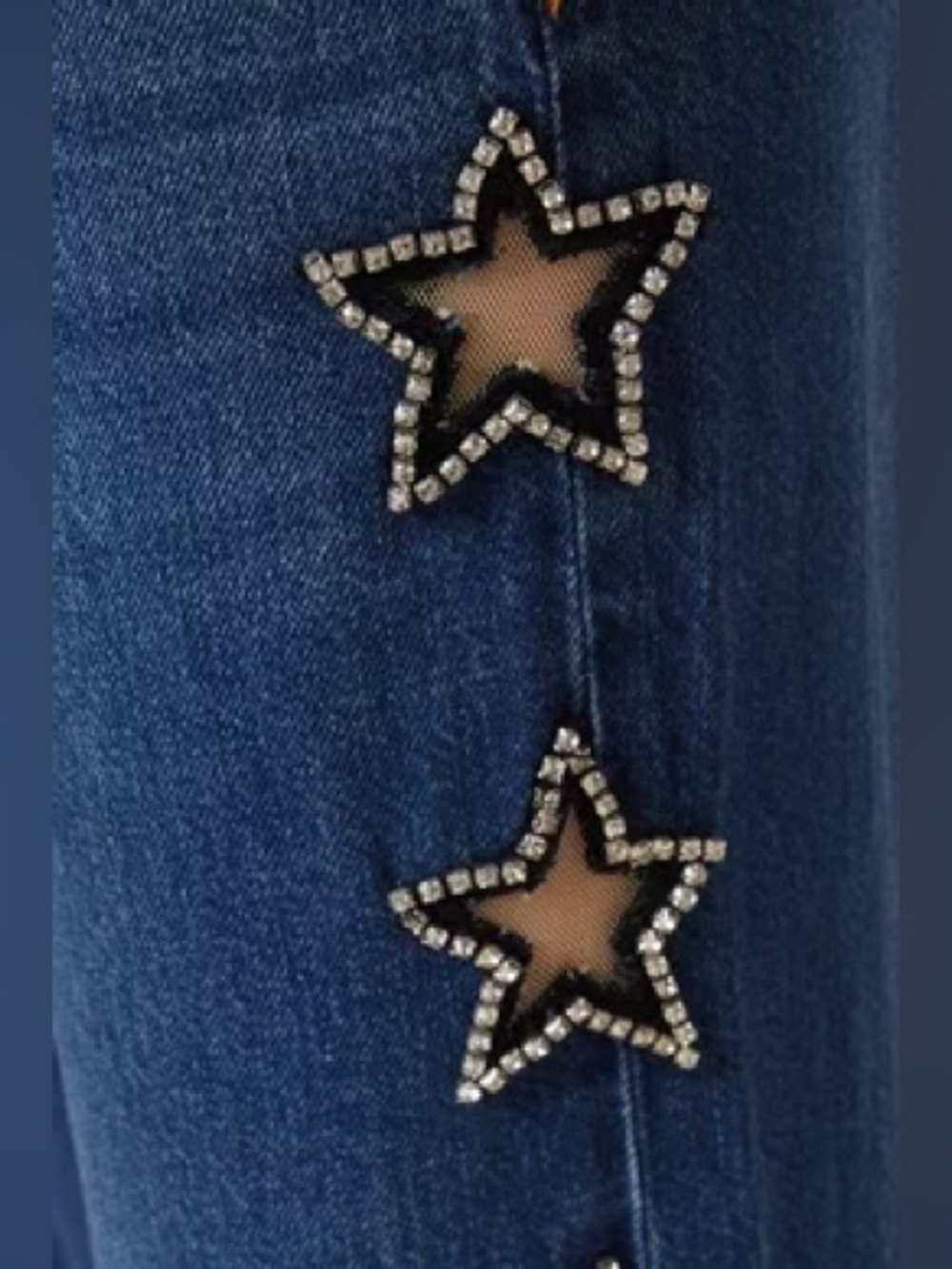 Alice + Olivia Wide Leg Star-Embellished Blue Denim Jeans size 27 Like New - Picture 10 of 10